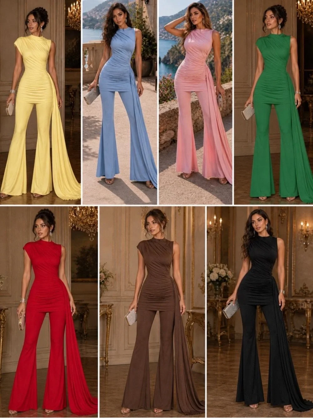2PCs One-Shoulder Ruched Pant Set - Picture 2 of 9